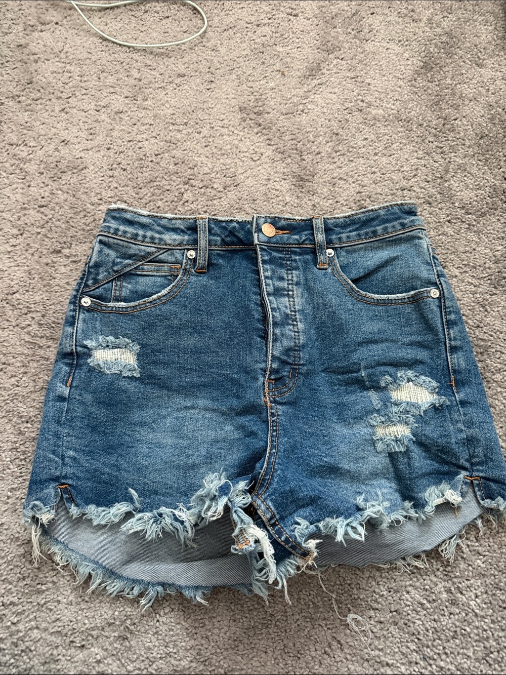 We the Free People Frayed Hem Denim Cutoff Shorts - Medium Blue